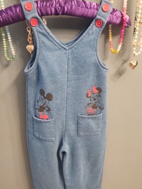 Disney Blue Overalls with Minnie & Mickey Motifs
